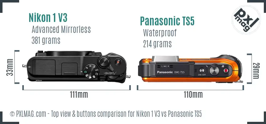 Nikon 1 V3 vs Panasonic TS5 top view buttons comparison