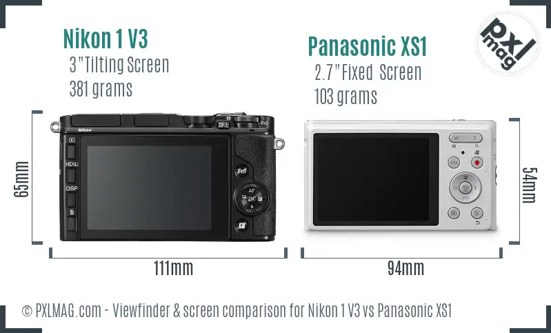 Nikon 1 V3 vs Panasonic XS1 Screen and Viewfinder comparison