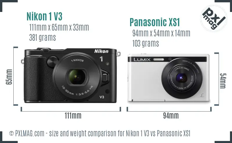 Nikon 1 V3 vs Panasonic XS1 size comparison