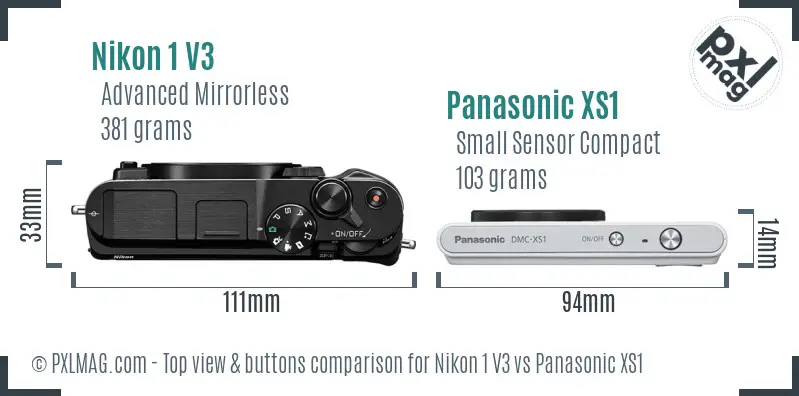Nikon 1 V3 vs Panasonic XS1 top view buttons comparison