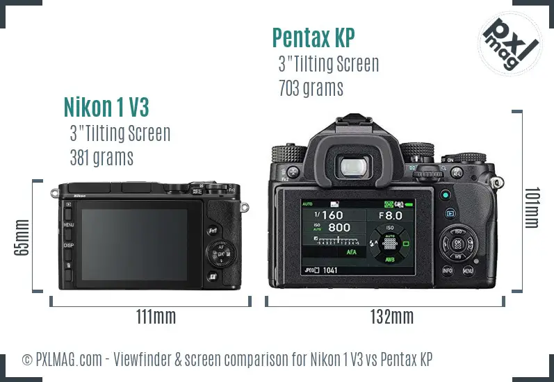 Nikon 1 V3 vs Pentax KP Screen and Viewfinder comparison