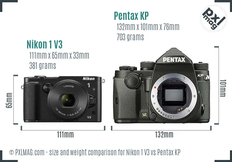 Nikon 1 V3 vs Pentax KP size comparison
