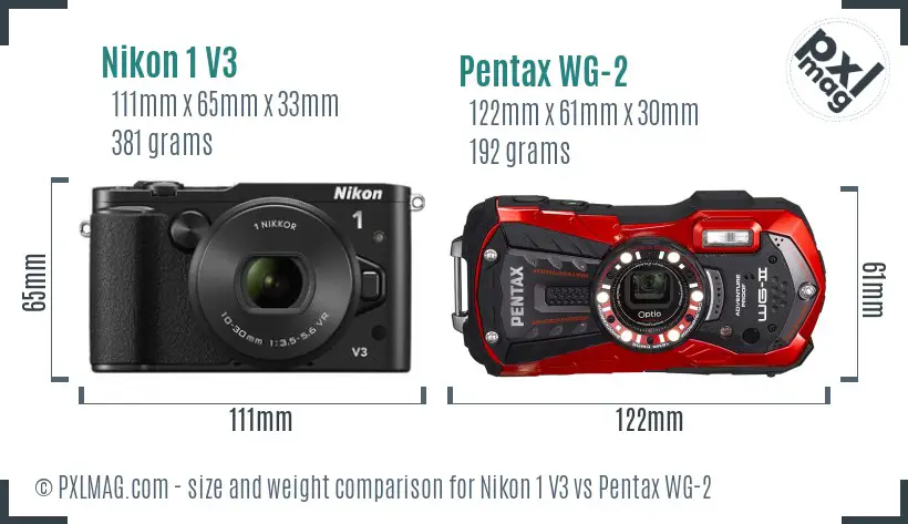 Nikon 1 V3 vs Pentax WG-2 size comparison