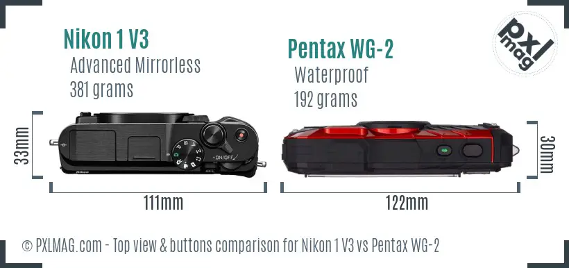 Nikon 1 V3 vs Pentax WG-2 top view buttons comparison