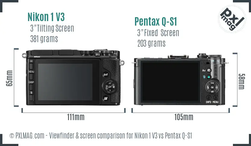 Nikon 1 V3 vs Pentax Q-S1 Screen and Viewfinder comparison