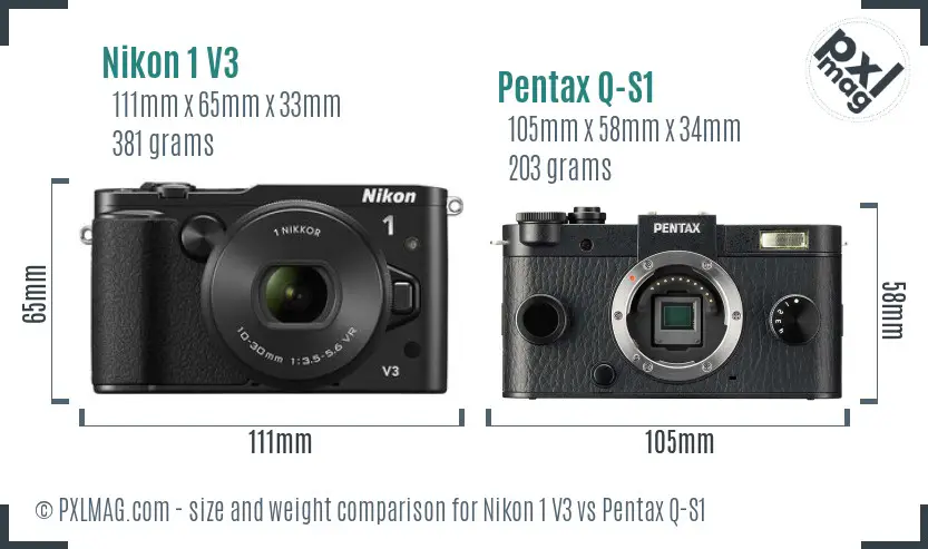 Nikon 1 V3 vs Pentax Q-S1 size comparison