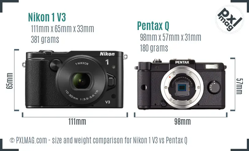 Nikon 1 V3 vs Pentax Q size comparison Nikon 1 V3 vs Pentax Q size comparison