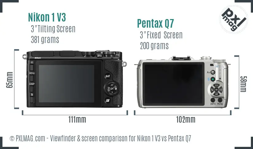 Nikon 1 V3 vs Pentax Q7 Screen and Viewfinder comparison