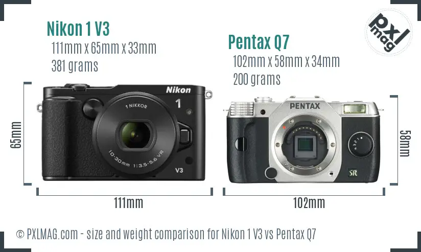 Nikon 1 V3 vs Pentax Q7 size comparison