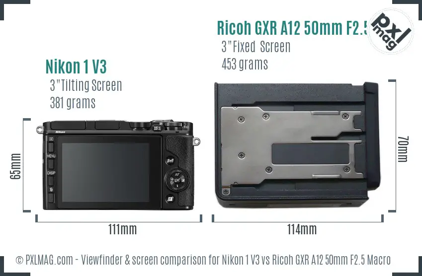 Nikon 1 V3 vs Ricoh GXR A12 50mm F2.5 Macro Screen and Viewfinder comparison