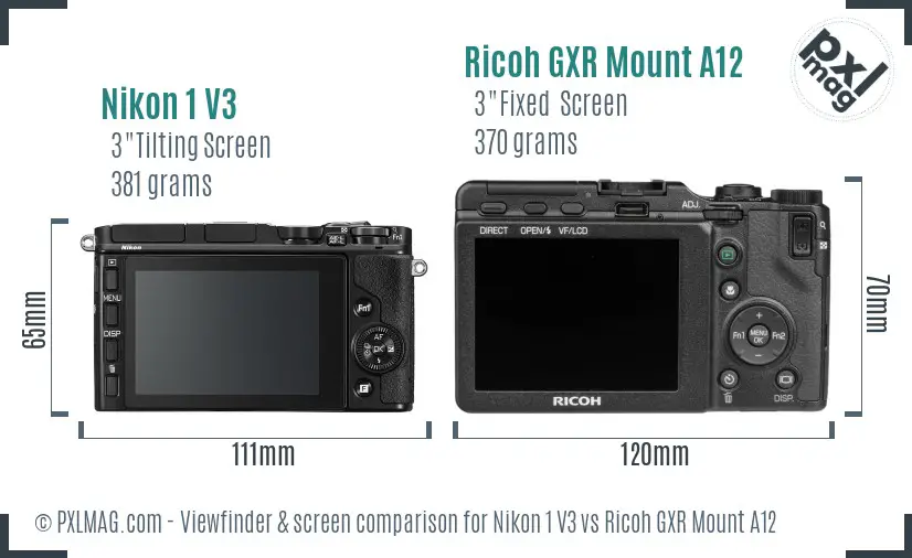 Nikon 1 V3 vs Ricoh GXR Mount A12 Screen and Viewfinder comparison