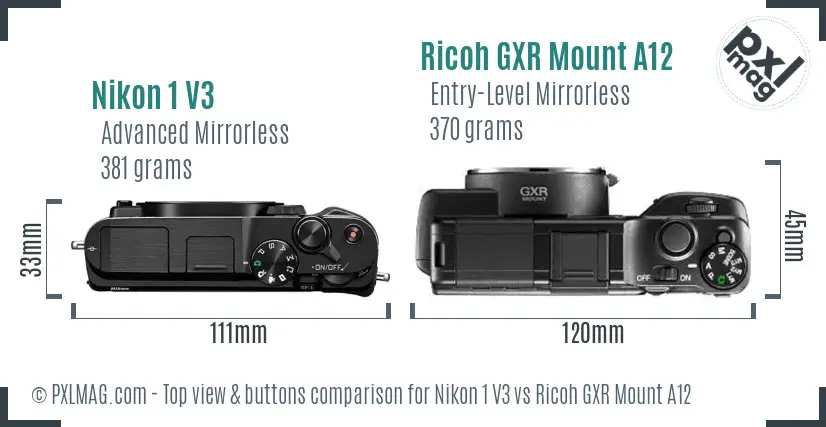 Nikon 1 V3 vs Ricoh GXR Mount A12 top view buttons comparison