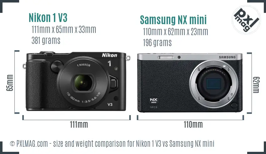 Nikon 1 V3 vs Samsung NX mini size comparison