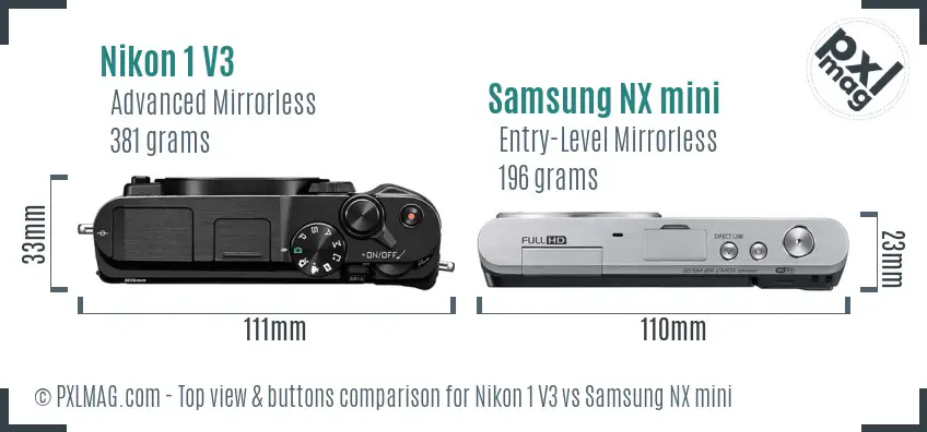 Nikon 1 V3 vs Samsung NX mini top view buttons comparison