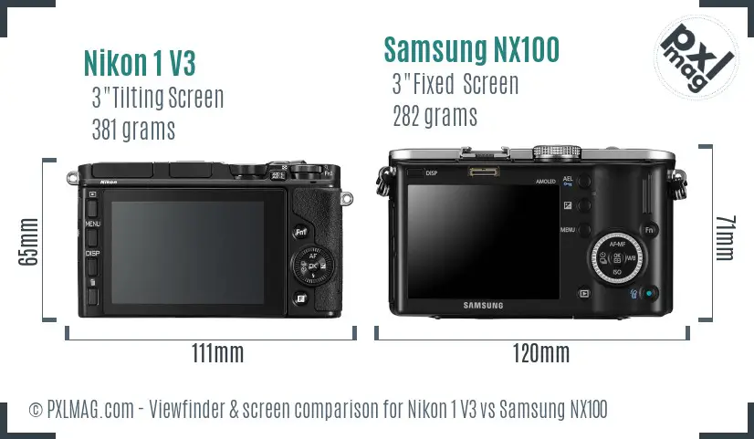 Nikon 1 V3 vs Samsung NX100 Screen and Viewfinder comparison