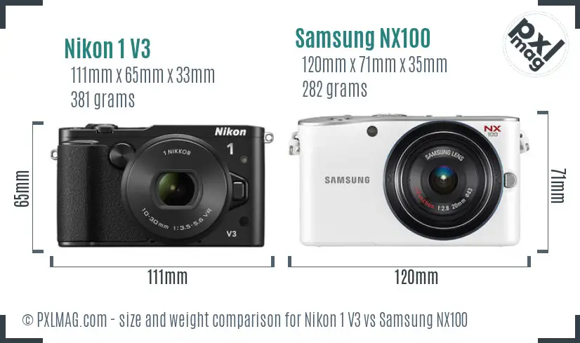 Nikon 1 V3 vs Samsung NX100 size comparison