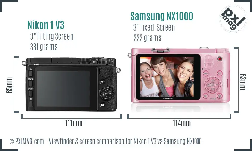 Nikon 1 V3 vs Samsung NX1000 Screen and Viewfinder comparison