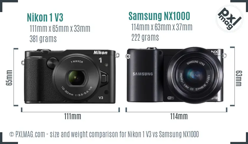 Nikon 1 V3 vs Samsung NX1000 size comparison