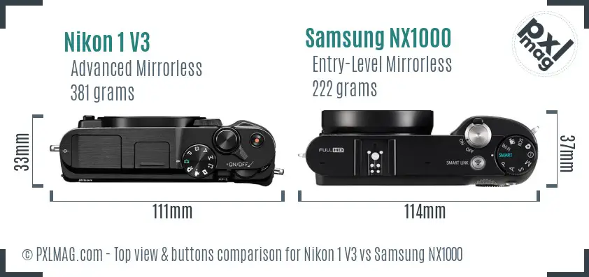 Nikon 1 V3 vs Samsung NX1000 top view buttons comparison