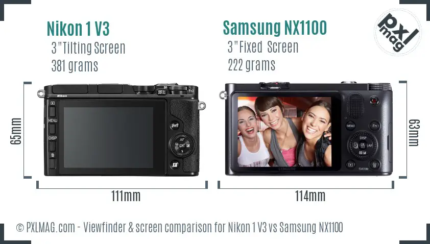 Nikon 1 V3 vs Samsung NX1100 Screen and Viewfinder comparison
