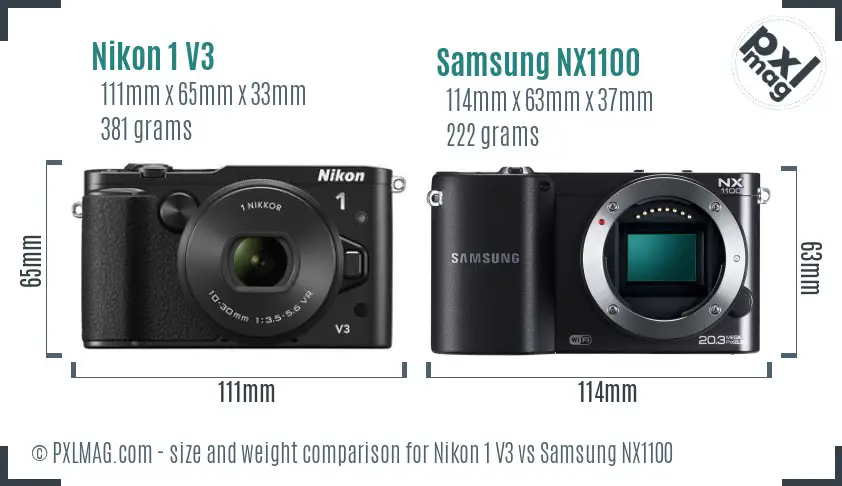Nikon 1 V3 vs Samsung NX1100 size comparison
