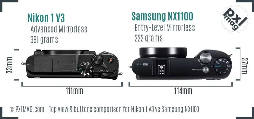 Nikon 1 V3 vs Samsung NX1100 top view buttons comparison