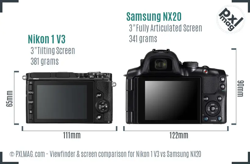 Nikon 1 V3 vs Samsung NX20 Screen and Viewfinder comparison