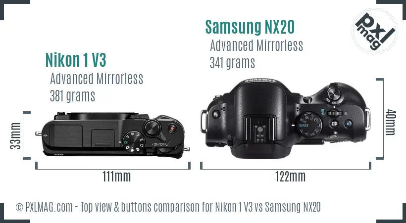 Nikon 1 V3 vs Samsung NX20 top view buttons comparison