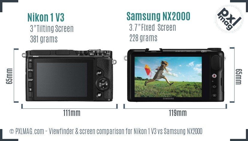 Nikon 1 V3 vs Samsung NX2000 Screen and Viewfinder comparison