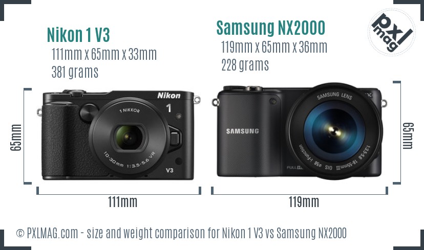 Nikon 1 V3 vs Samsung NX2000 size comparison