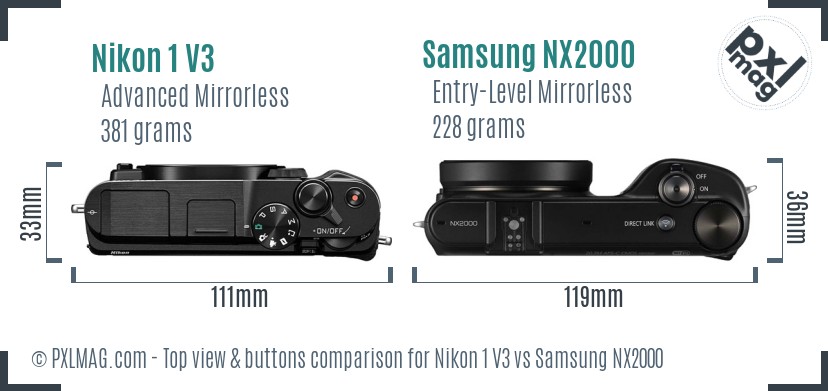Nikon 1 V3 vs Samsung NX2000 top view buttons comparison