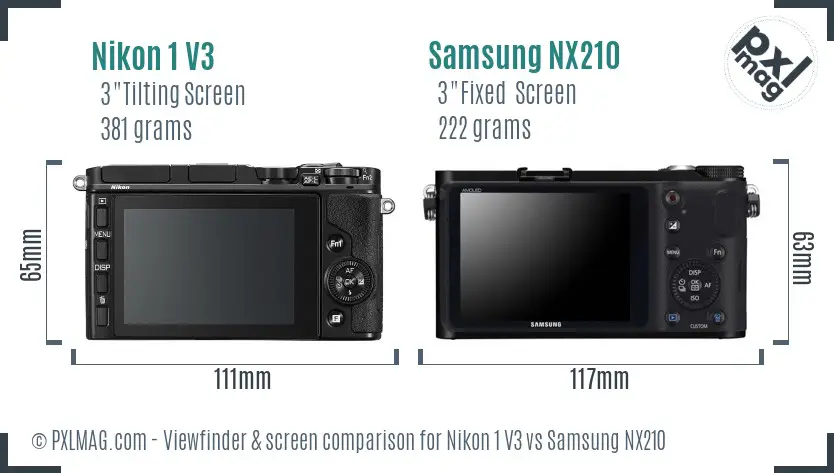 Nikon 1 V3 vs Samsung NX210 Screen and Viewfinder comparison