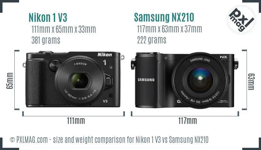 Nikon 1 V3 vs Samsung NX210 size comparison