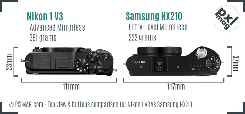 Nikon 1 V3 vs Samsung NX210 top view buttons comparison