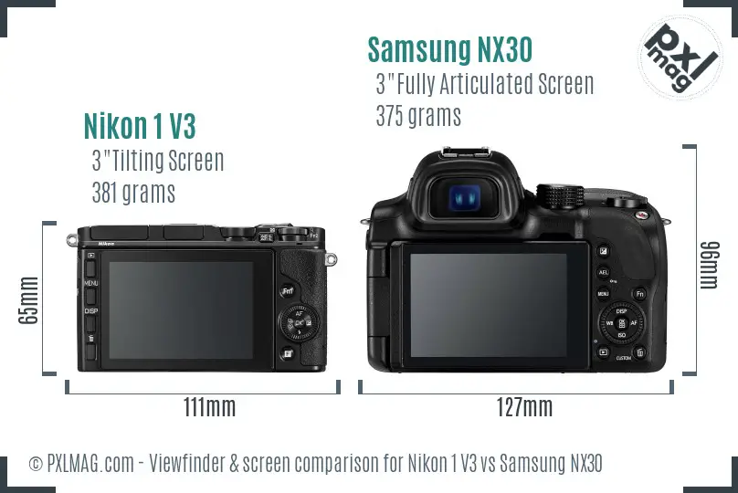 Nikon 1 V3 vs Samsung NX30 Screen and Viewfinder comparison
