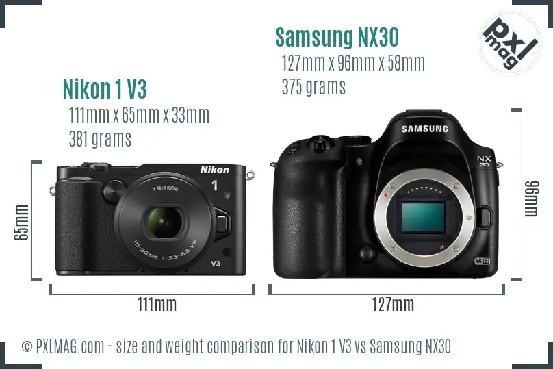Nikon 1 V3 vs Samsung NX30 size comparison