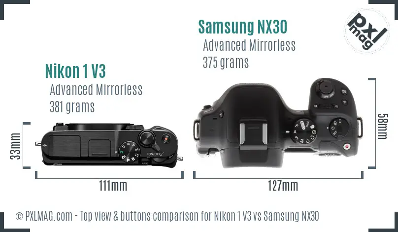 Nikon 1 V3 vs Samsung NX30 top view buttons comparison