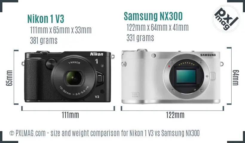 Nikon 1 V3 vs Samsung NX300 size comparison