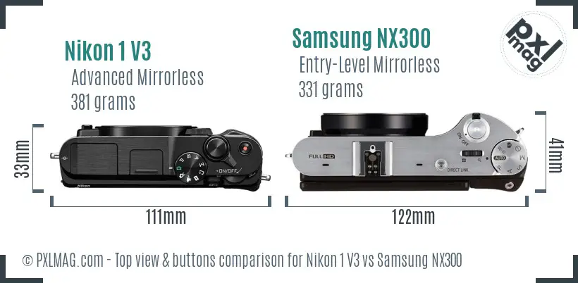 Nikon 1 V3 vs Samsung NX300 top view buttons comparison