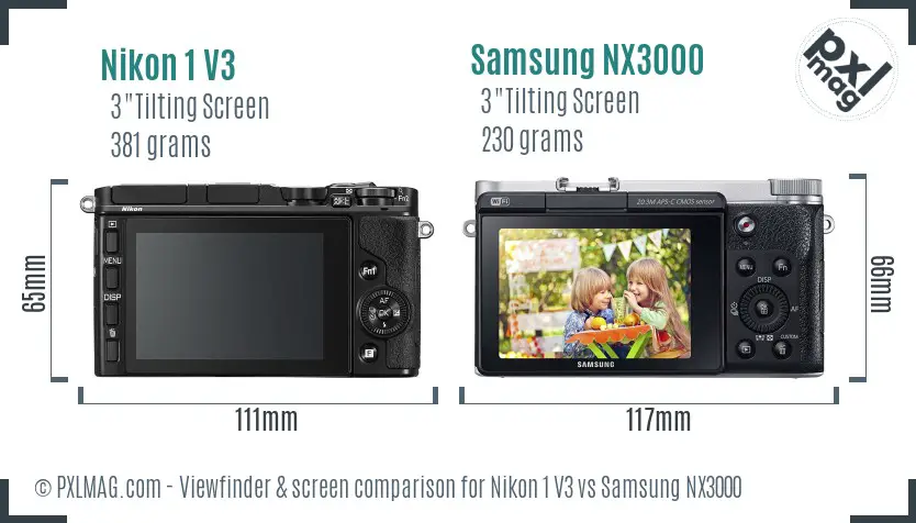 Nikon 1 V3 vs Samsung NX3000 Screen and Viewfinder comparison