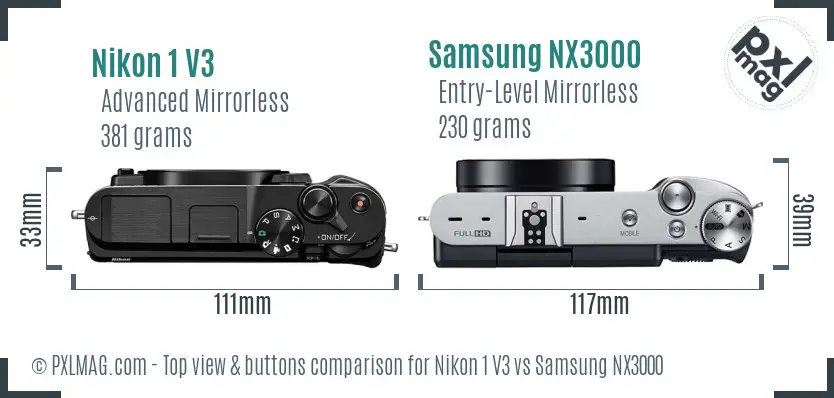 Nikon 1 V3 vs Samsung NX3000 top view buttons comparison