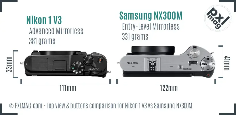 Nikon 1 V3 vs Samsung NX300M top view buttons comparison