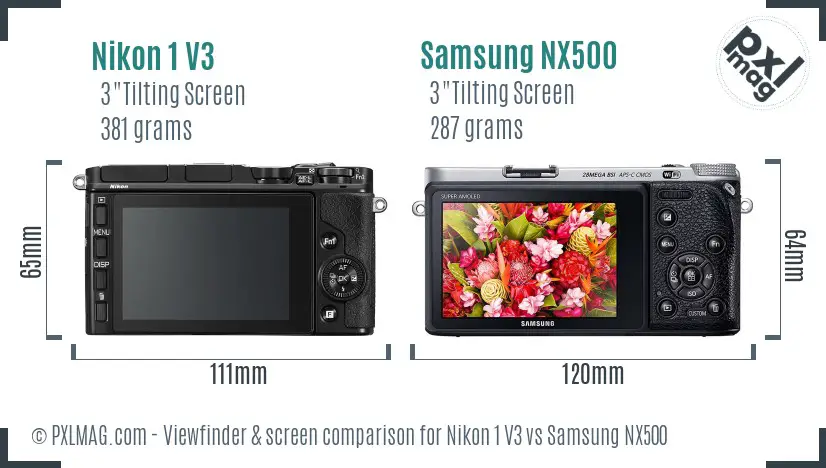 Nikon 1 V3 vs Samsung NX500 Screen and Viewfinder comparison