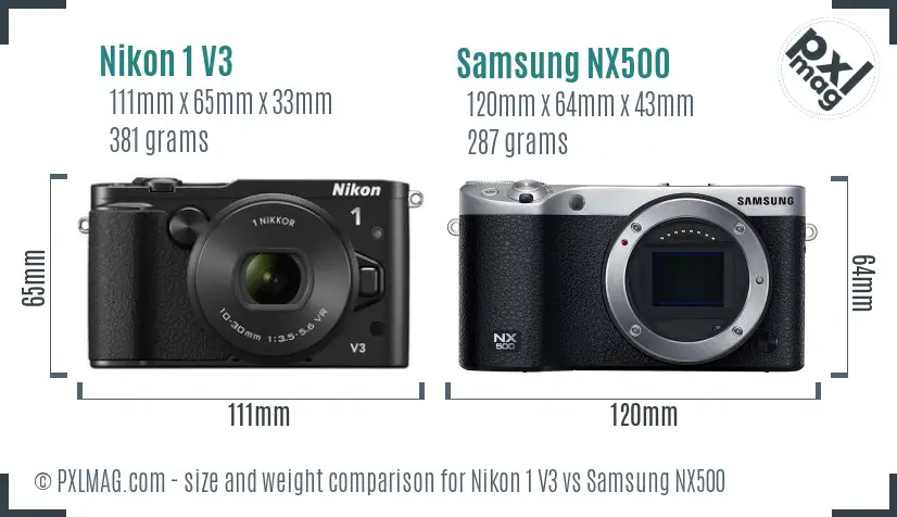 Nikon 1 V3 vs Samsung NX500 size comparison