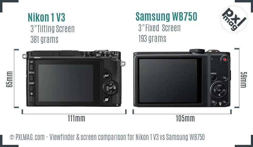 Nikon 1 V3 vs Samsung WB750 Screen and Viewfinder comparison