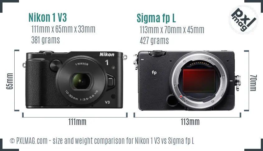 Nikon 1 V3 vs Sigma fp L size comparison