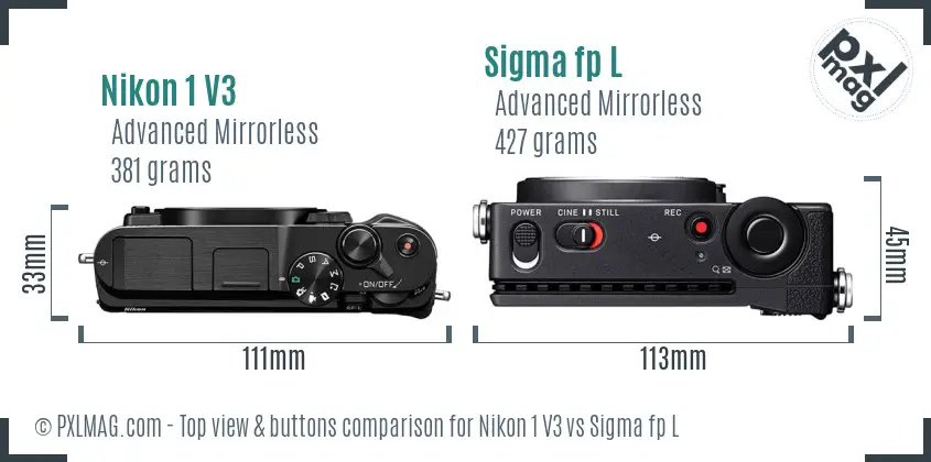 Nikon 1 V3 vs Sigma fp L top view buttons comparison