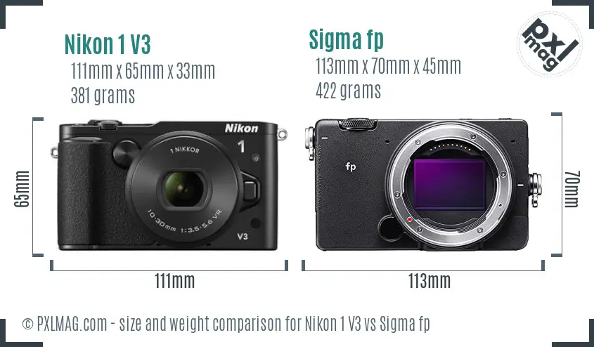 Nikon 1 V3 vs Sigma fp size comparison