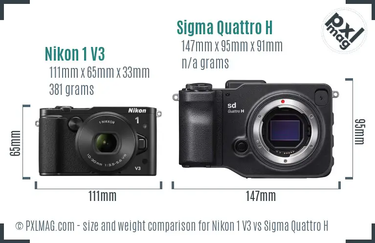 Nikon 1 V3 vs Sigma Quattro H size comparison