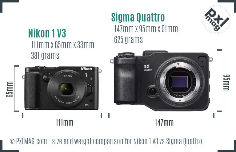 Nikon 1 V3 vs Sigma Quattro size comparison